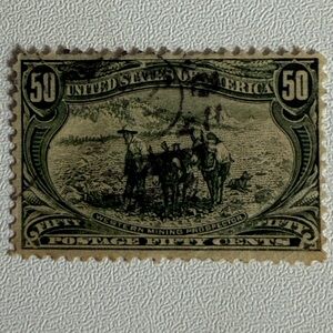 Used Scott #291 1898 50¢ Western Mining Prospector  Green 50 cents